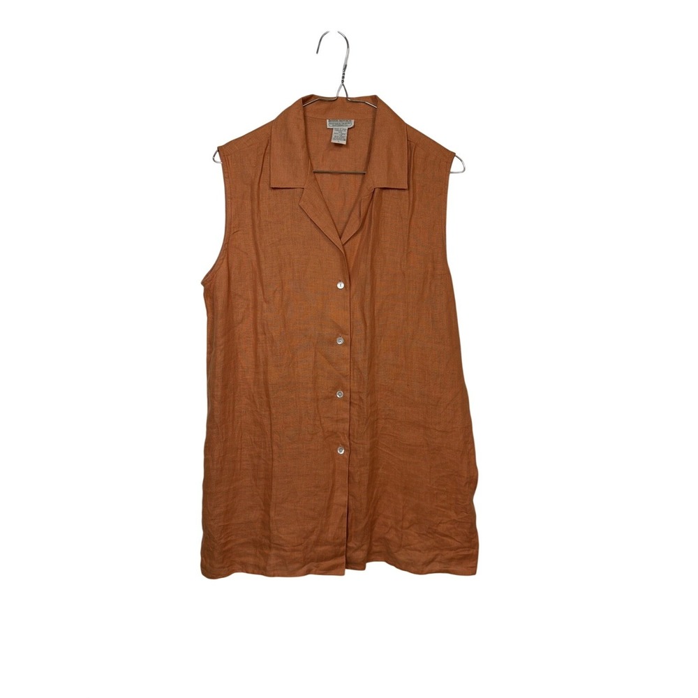 Banana Republic Shirt Women Large Orange Vintage 100% Linen Sleeveless Safari